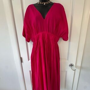 Banana Republic Fuchsia V-Neck Midi Dress